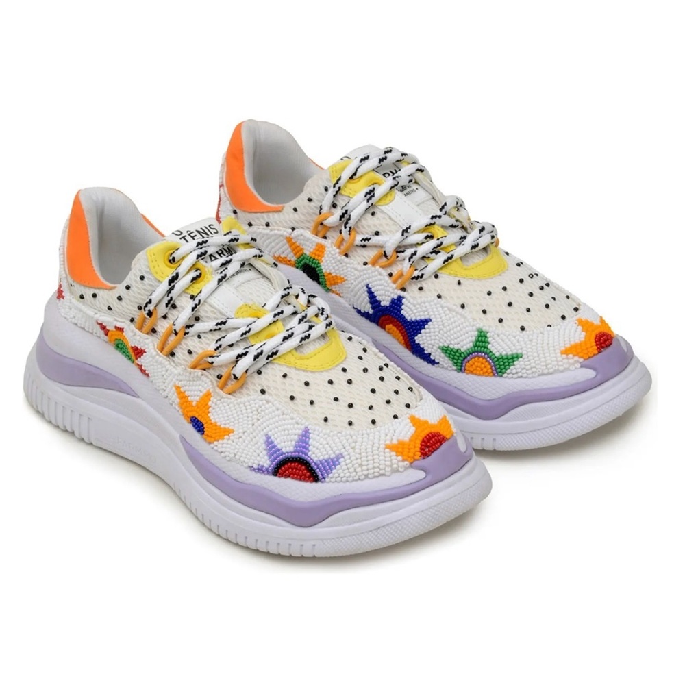 WORN 1X Farm RIO Sunset Beaded Platform Sneakers Retro Vegan Colorful Boho 8